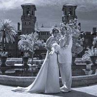 infrared wedding portrait in front of beautiful lightner museum
